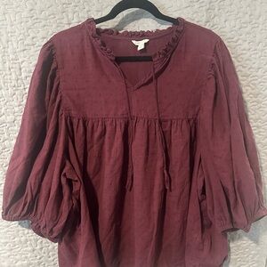 Cato Deep Red Peasant Blouse
